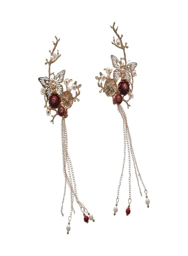 Pokinge Chinese Wedding Bride Hair Jewelry Set,Chinese Crown Wedding Hair Accessories Butterfly Hair Combs Tassel Alloy Headband Jeweled Bridal Wedding Tiara - Image 4