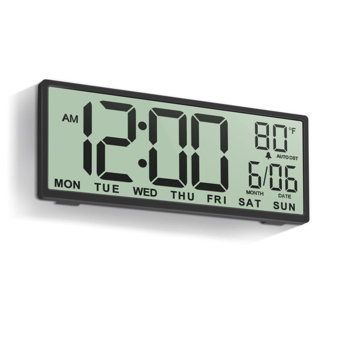 145 LARGE DIGITAL WALL CLOCK BATTERY OPERATED WITH BIG DIGITS LCD SCREEN DISPLAY DAY DATE ALARM AUTO DST TEMPERATURE FOR LIVING ROOM BEDROOM DESK DECOR MOUNTED GIFT FOR ELDERLY