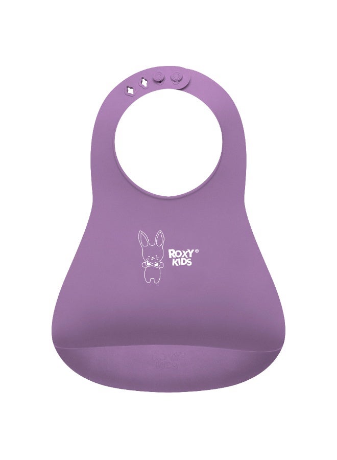 ROXY-KIDS Soft Silicone Bib with Crumb Catcher Pocket – BPA-Free TPE, Adjustable Neck, Dishwasher Safe, Travel-Friendly, Purple, from 6 Months - Image 1