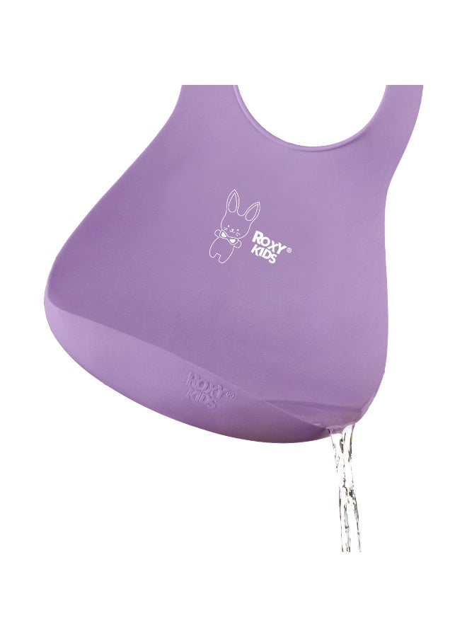 ROXY-KIDS Soft Silicone Bib with Crumb Catcher Pocket – BPA-Free TPE, Adjustable Neck, Dishwasher Safe, Travel-Friendly, Purple, from 6 Months - Image 3