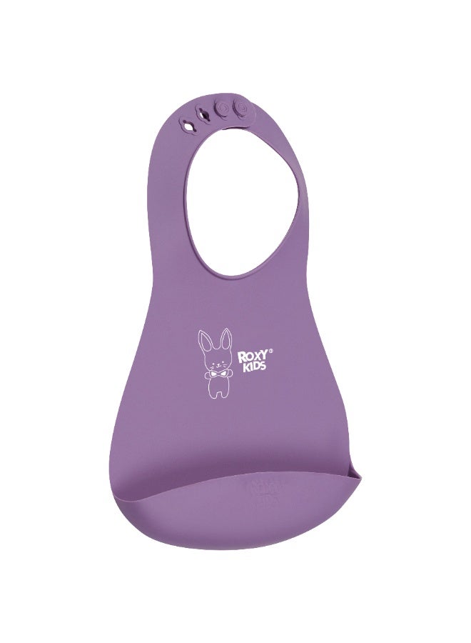ROXY-KIDS Soft Silicone Bib with Crumb Catcher Pocket – BPA-Free TPE, Adjustable Neck, Dishwasher Safe, Travel-Friendly, Purple, from 6 Months - Image 2