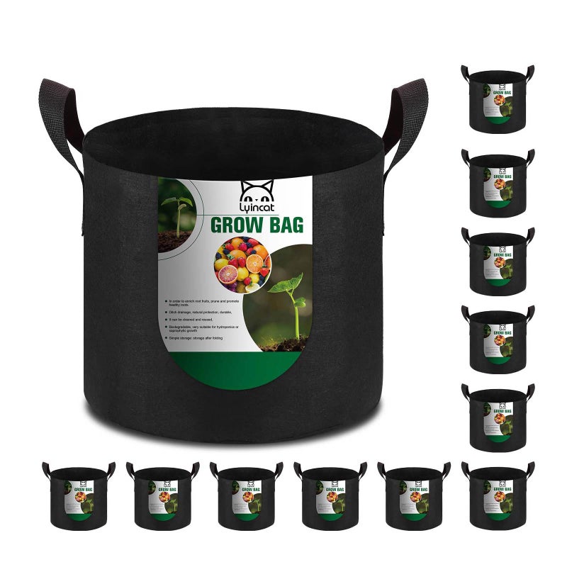 Lyincat 12-Pack 10 Gallon Grow Bags Heavy Duty Thickened Nonwoven Fabric Pots with Durable Handles - Image 1