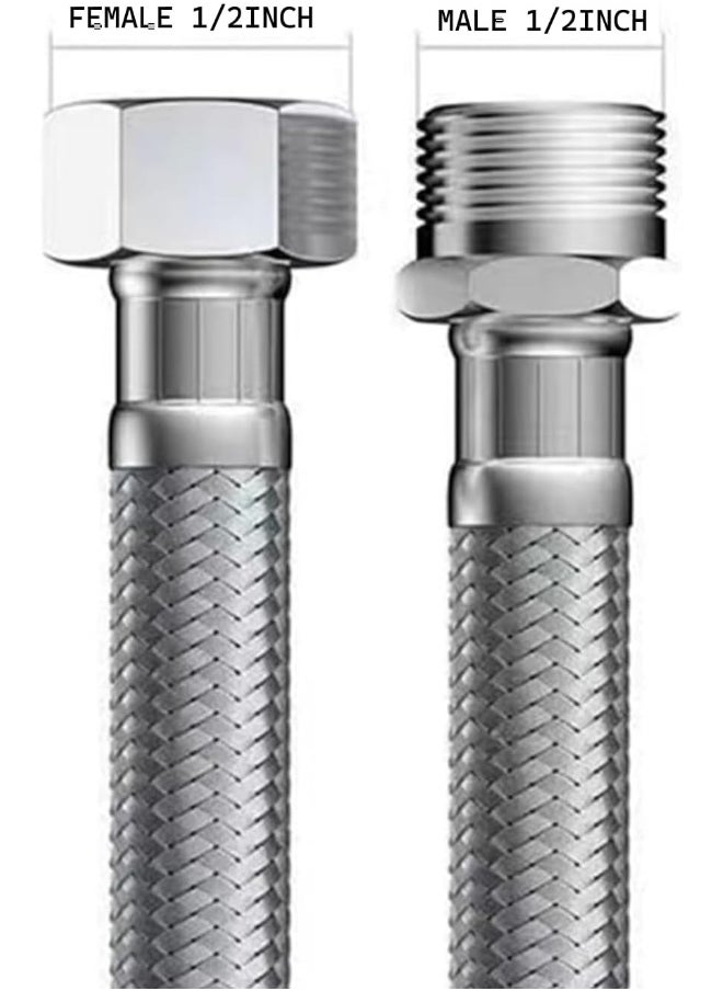 Biella 1/2 Inch Male And Female Corrugated Electrical Proof Pipe Braided Stainless Steel Flexible Conduit Metal Hose (30Cm)  - Image 3