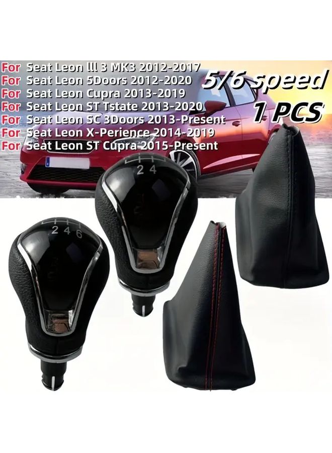 1 Pcs 6 Speed Manual Gear Shift Knob Head Lever Stick Pen For Seat Leon III 3 MK3 2012 2017 Faux Leather Red Line Black Line Gaiter Boot Cover - Image 1
