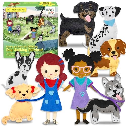 CRAFTILOO 8 PreCut Dogs Stuffed Animal Fun Kids Sewing Kit for Kids Ages 812 Children Beginners Sewing kit Kid Puppy Crafts Felt Pillow Plush Craft Kit Girls and Boys - Image 1