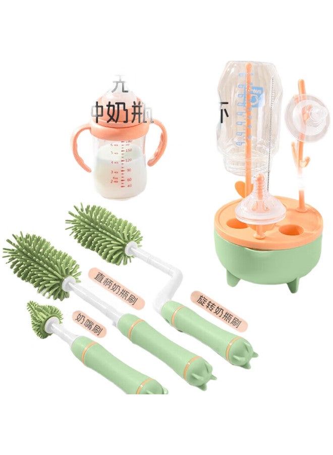 Doctor Ma Dr. Ma Baby Bottle Brush, Straw Brush, Cleaning Brush, Bottle Draining Rack, Storage Rack, Nipple Brush Set, Green, H2146 - Image 1