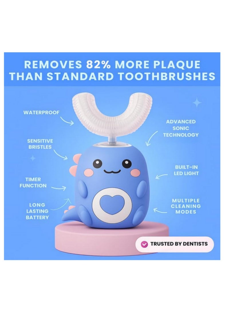 U Shaped 360 Degree Ultrasonic Electric Toothbrush for Kids Ages 2-6 with LED Lights Easy-Grip Silicone Handle for Sonic Teeth Cleaning Baby Toddler Toothbrush - Image 2