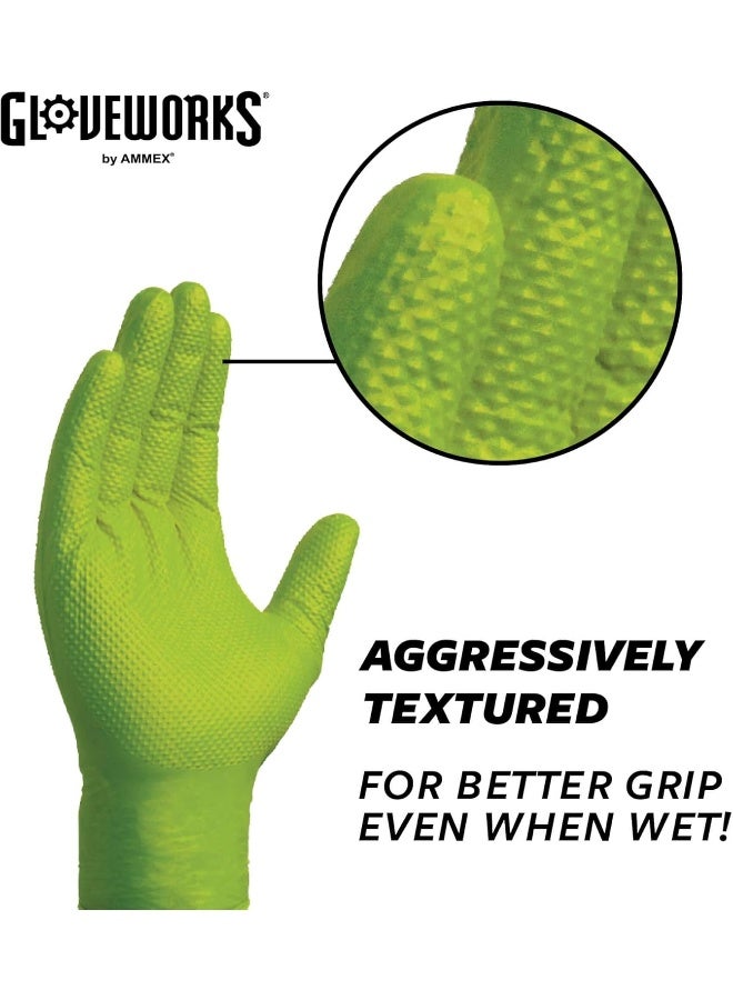 GLOVEWORKS HD Green Nitrile Industrial Disposable Gloves, 8 Mil, Latex-Free, Raised Diamond Texture, Medium, Box of 100 - Image 2