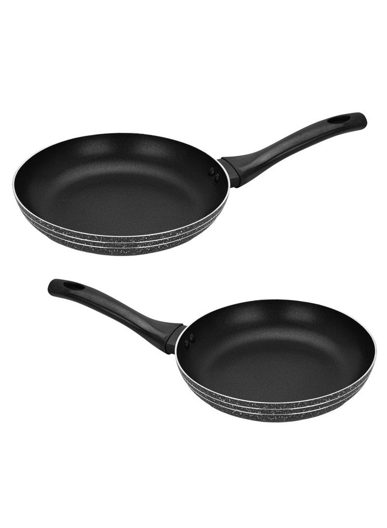 Auroware Non Stick Two pack 20 cm and 24 Cm Round Fry Pan Black Aluminum Durable Three Layer Coating  Induction Cook Bottom Strong Handle Long lasting - Image 1