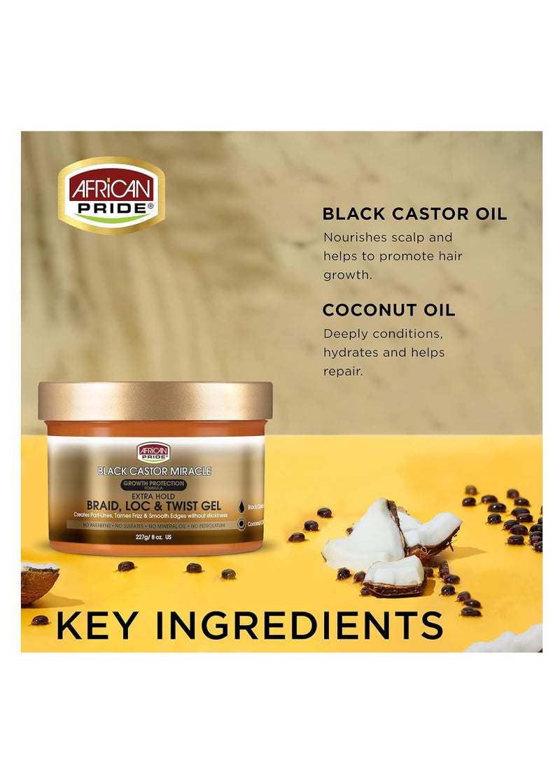 African Pride African Pride Black Castor Miracle Extra Hold Braid, Loc, Twist Gel, Tames Frizz & Edges, No Parabens, Sulfates, Mineral Oil or Petrolatum, Contains Black Castor & Coconut Oil  - Image 2