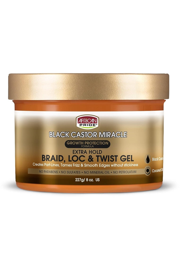 African Pride African Pride Black Castor Miracle Extra Hold Braid, Loc, Twist Gel, Tames Frizz & Edges, No Parabens, Sulfates, Mineral Oil or Petrolatum, Contains Black Castor & Coconut Oil  - Image 1