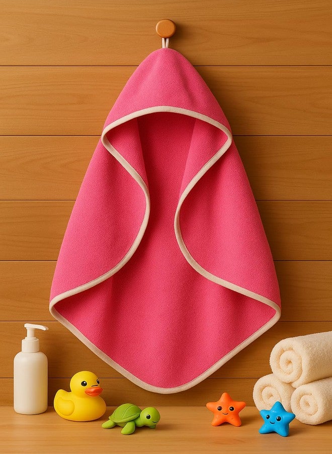 TuddyBuddy 100% Cotton Hooded Terry Towel for Babies/Super Soft Bath Towel for 0 Months - 2 Years Baby - Ideal for Newborn Babies - Pack of 1 - Plain Pink - Image 1