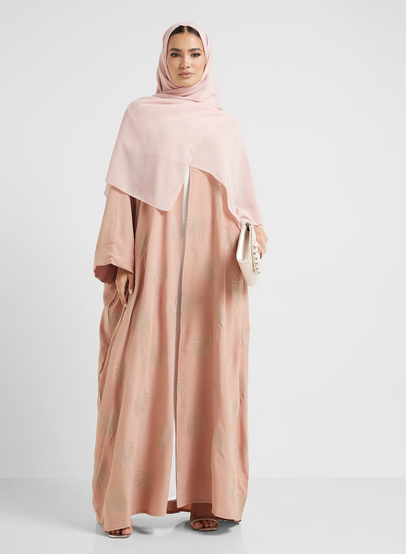 hayas closet V-Neck Embroidered Flared Sleeve Abaya  - Image 1