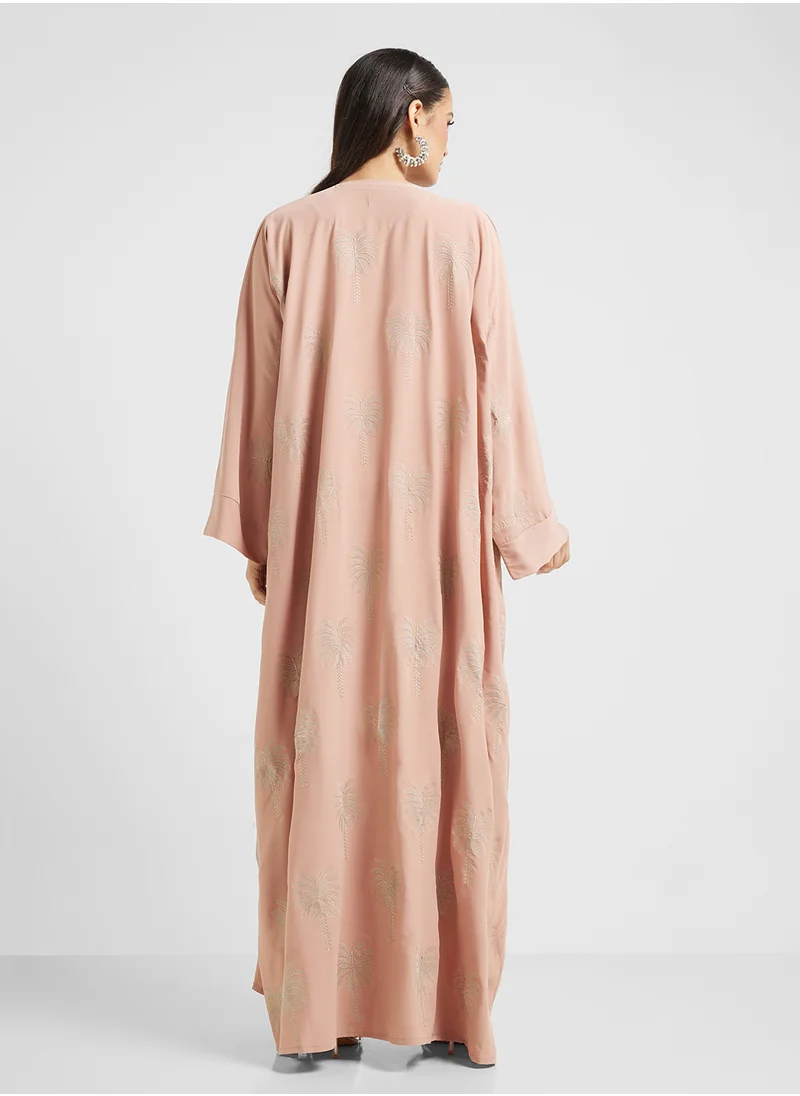 hayas closet V-Neck Embroidered Flared Sleeve Abaya