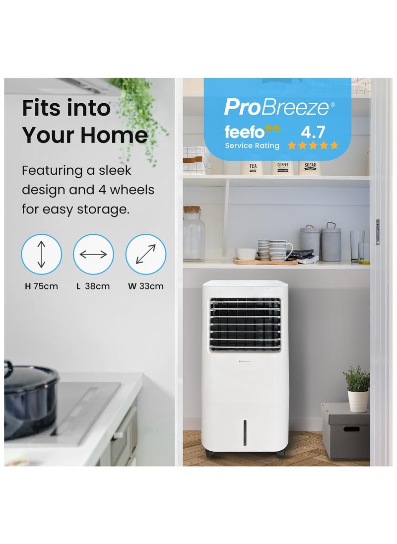 Pro Breeze - Pro Breeze 4-in-1 Air Cooler with 10 Litre Capacity, Remote Control, 3 Fan Speeds & LED Display. Powerful Evaporative Air Cooler with Built-in 7.5 Hour Timer & Automatic Oscillation for Home & Office - Image 1