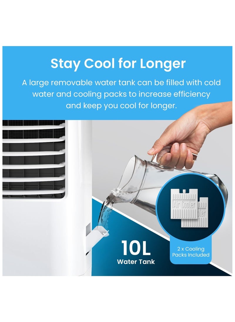 Pro Breeze - Pro Breeze 4-in-1 Air Cooler with 10 Litre Capacity, Remote Control, 3 Fan Speeds & LED Display. Powerful Evaporative Air Cooler with Built-in 7.5 Hour Timer & Automatic Oscillation for Home & Office - Image 1