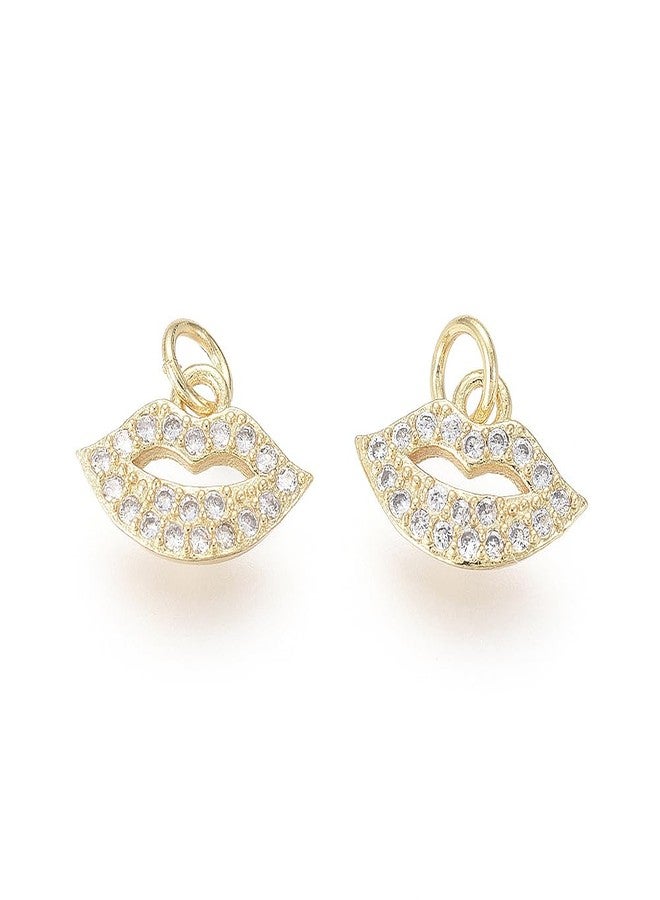 Ipotkitt 10 pcs Brass Pave Clear Cubic Zirconia Lips Charms with Jump Rings Makeup Kiss Lip Charms for DIY Jewelry Bracelet Necklace Earrings Keychains Purse Bag Crafts - Image 1