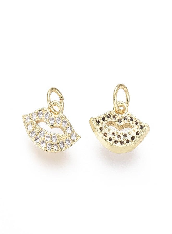 Ipotkitt 10 pcs Brass Pave Clear Cubic Zirconia Lips Charms with Jump Rings Makeup Kiss Lip Charms for DIY Jewelry Bracelet Necklace Earrings Keychains Purse Bag Crafts - Image 2