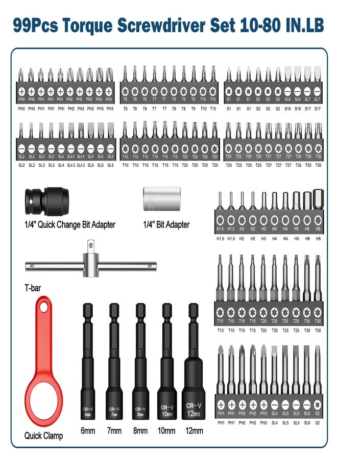 VANPO Torque Screwdriver Set 10-80 In-lb, 99-Piece Torque Driver Kit - Image 2