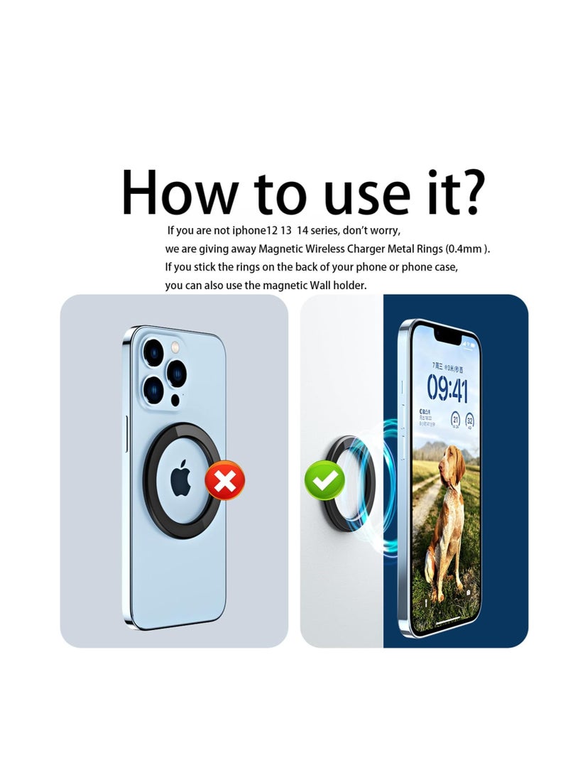 SYOSI Magnetic Ring Holder, for Phone 14 13 12 Magnet Wall Mobile Phone Holder, Magnetic Car Phone Stand, for Magsafe Case, Attached To Various Places Such As Walls (Black 2 Pcs) - Image 2