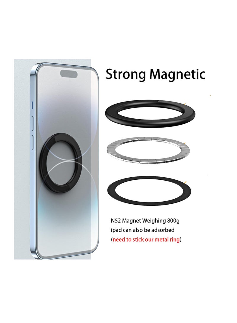 SYOSI Magnetic Ring Holder, for Phone 14 13 12 Magnet Wall Mobile Phone Holder, Magnetic Car Phone Stand, for Magsafe Case, Attached To Various Places Such As Walls (Black 2 Pcs) - Image 4