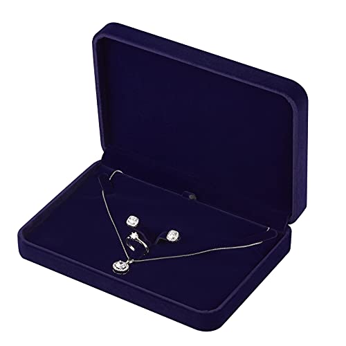LETURE Large Velvet Jewelry Set Box Big Necklace and Ring Earring Pendant Gift Box Pearl NecklaceChunky Necklace Jewelry Storage Case Blue