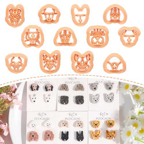 Puocaon Animal Stud Clay Cutters - 12 Pcs Cute Puppy Shape Polymer Clay Earrings, Dogs Clay Cutters for Jewelry Making - Image 1