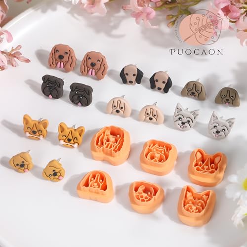 Puocaon Animal Stud Clay Cutters - 12 Pcs Cute Puppy Shape Polymer Clay Earrings, Dogs Clay Cutters for Jewelry Making - Image 5