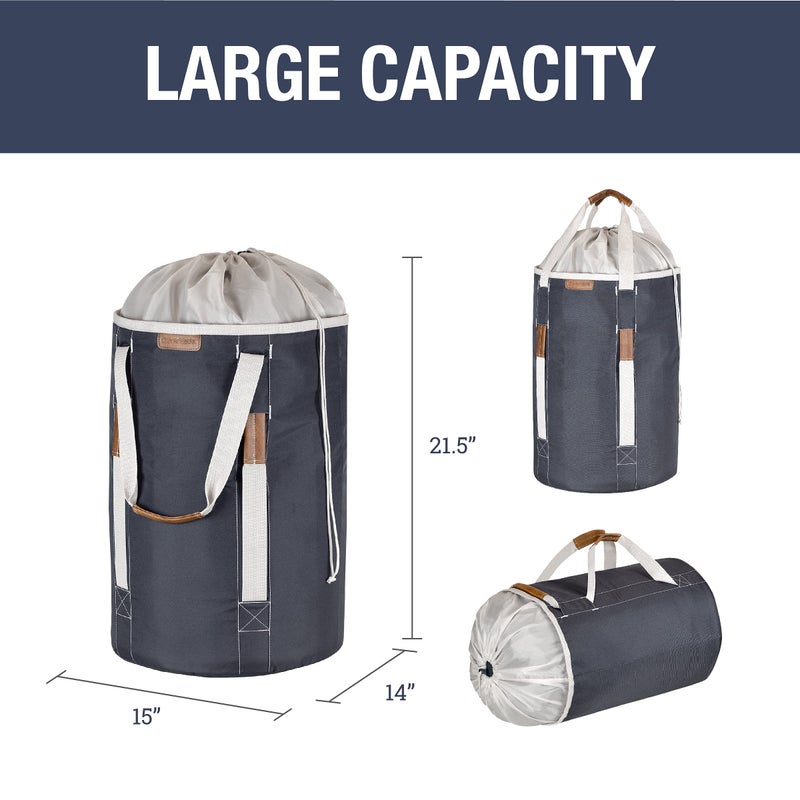 CleverMade Laundry Backpack Duffel Bag with Shoulder Straps - 62L / 16 Gal XL, Charcoal, Drawstring Top Closure for Travel Clothes, Gym, College, Dorm - Image 2