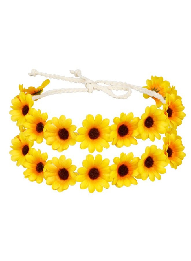 WOVOWOVO 2 Packs Sunflower Crown Headbands For Women Girls, Floral Daisy Hippie Hair Accessories Fall Flower Crown Adjustable Handmade Headpiece Photo Props Party Vacation (Yellow) - Image 1