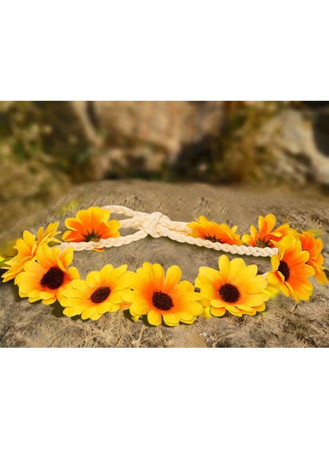 WOVOWOVO 2 Packs Sunflower Crown Headbands For Women Girls, Floral Daisy Hippie Hair Accessories Fall Flower Crown Adjustable Handmade Headpiece Photo Props Party Vacation (Yellow) - Image 3