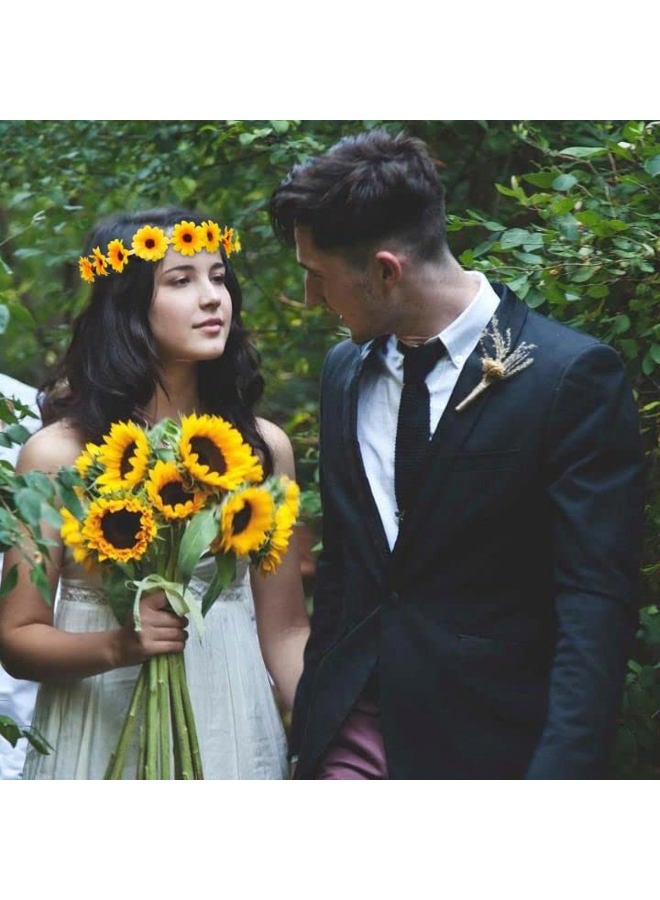 WOVOWOVO 2 Packs Sunflower Crown Headbands For Women Girls, Floral Daisy Hippie Hair Accessories Fall Flower Crown Adjustable Handmade Headpiece Photo Props Party Vacation (Yellow) - Image 2