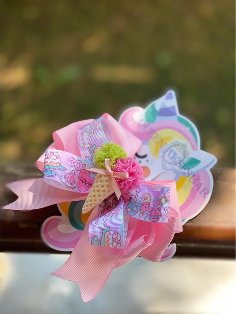Queen Aksesuar Queen Accessory Pink Cupcake Cake Cone Ice Cream Cute Metal Clip Bow Clasp