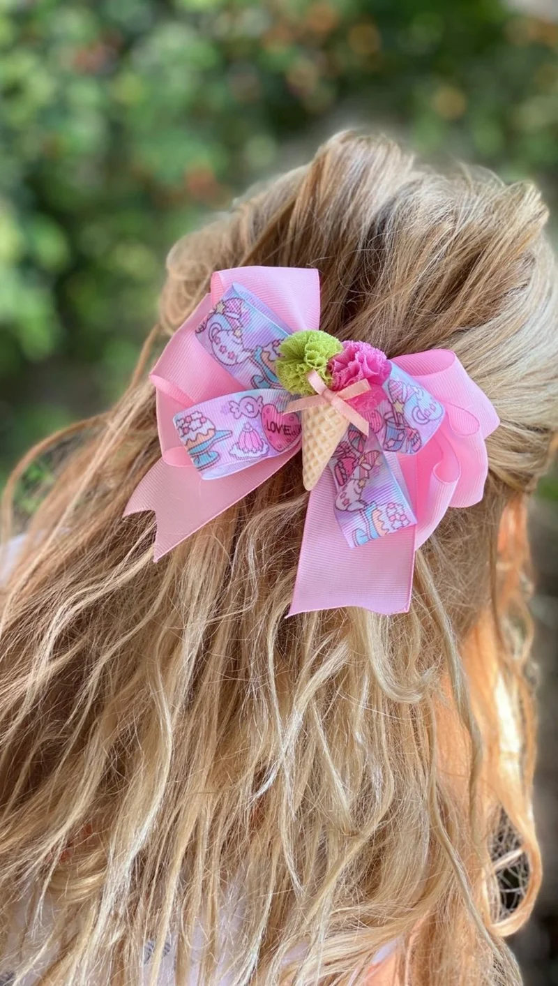 Queen Aksesuar Queen Accessory Pink Cupcake Cake Cone Ice Cream Cute Metal Clip Bow Clasp