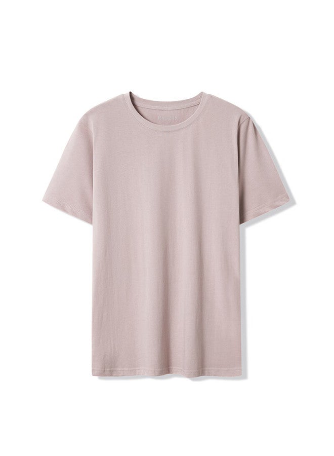 Markless Pure Cotton Skin-friendly T-shirt, Men's Solid Color Short-sleeve Undershirt 5630, Light Pink, L - Image 3