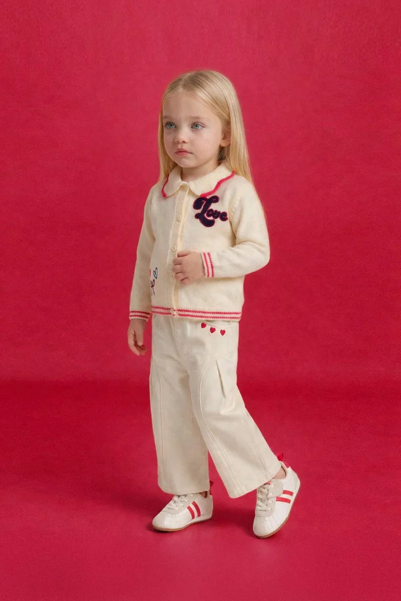 DeFacto Baby Girl Embroidered Large Collar Cardigan