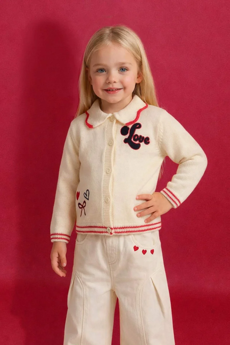 DeFacto Baby Girl Embroidered Large Collar Cardigan
