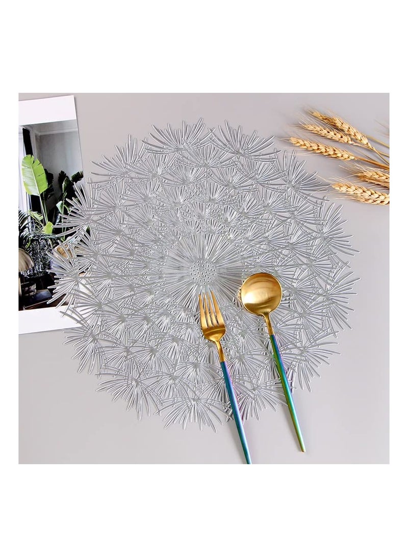 SYOSI Round Placemats Set of 6 Flower Elegant Tablemats for Dining Table Holiday Wedding Decorative Vinyl Place Mats Setting Kitchen Silver - Image 2