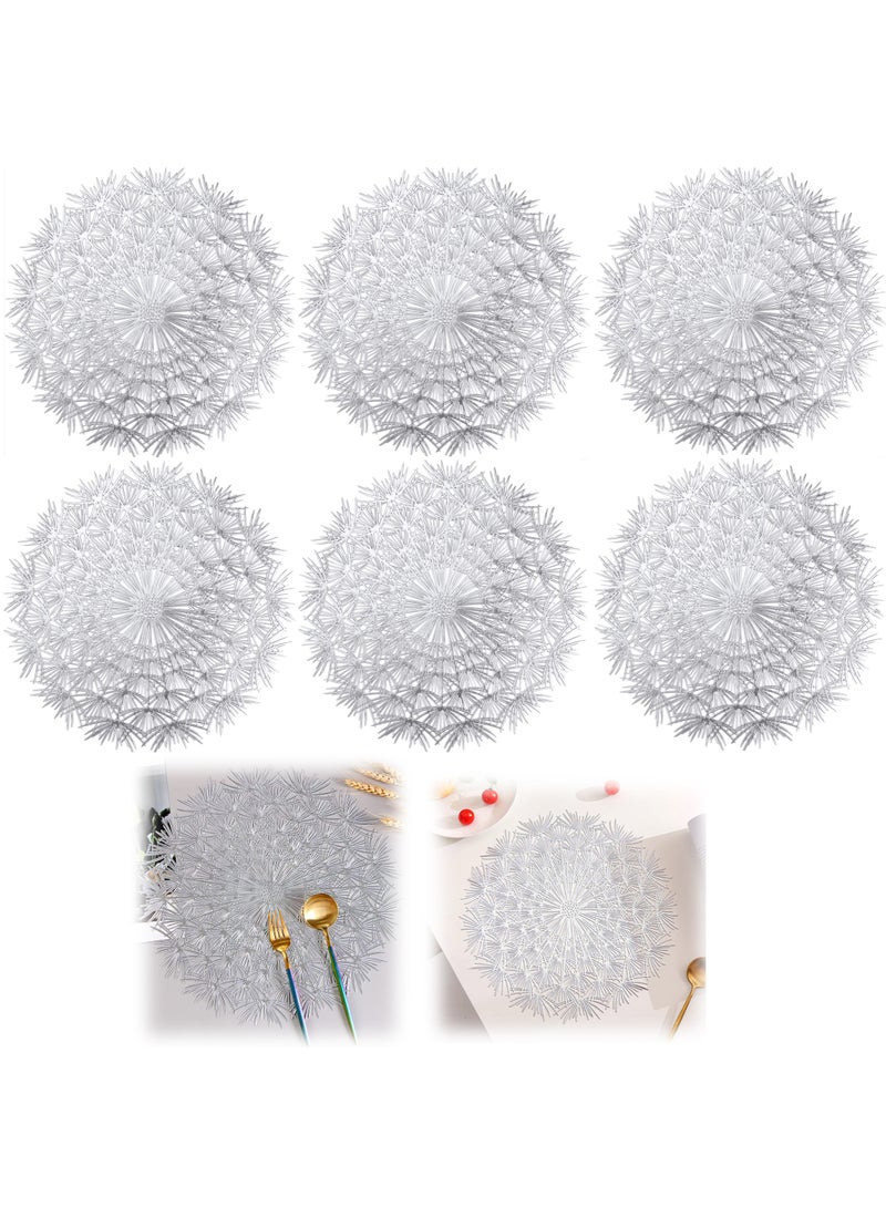 SYOSI Round Placemats Set of 6 Flower Elegant Tablemats for Dining Table Holiday Wedding Decorative Vinyl Place Mats Setting Kitchen Silver - Image 1
