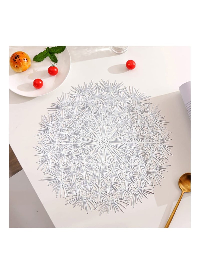SYOSI Round Placemats Set of 6 Flower Elegant Tablemats for Dining Table Holiday Wedding Decorative Vinyl Place Mats Setting Kitchen Silver - Image 4