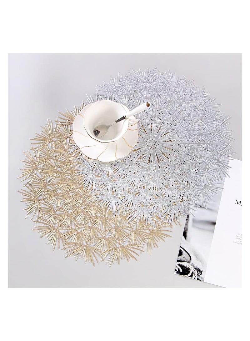 SYOSI Round Placemats Set of 6 Flower Elegant Tablemats for Dining Table Holiday Wedding Decorative Vinyl Place Mats Setting Kitchen Silver - Image 5