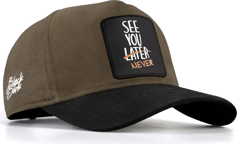 بلاك بورك Blackbörk V1 Baseball See You Later Never - Khaki-Black Brimmed Hat (Cap) with 2 Code Logo