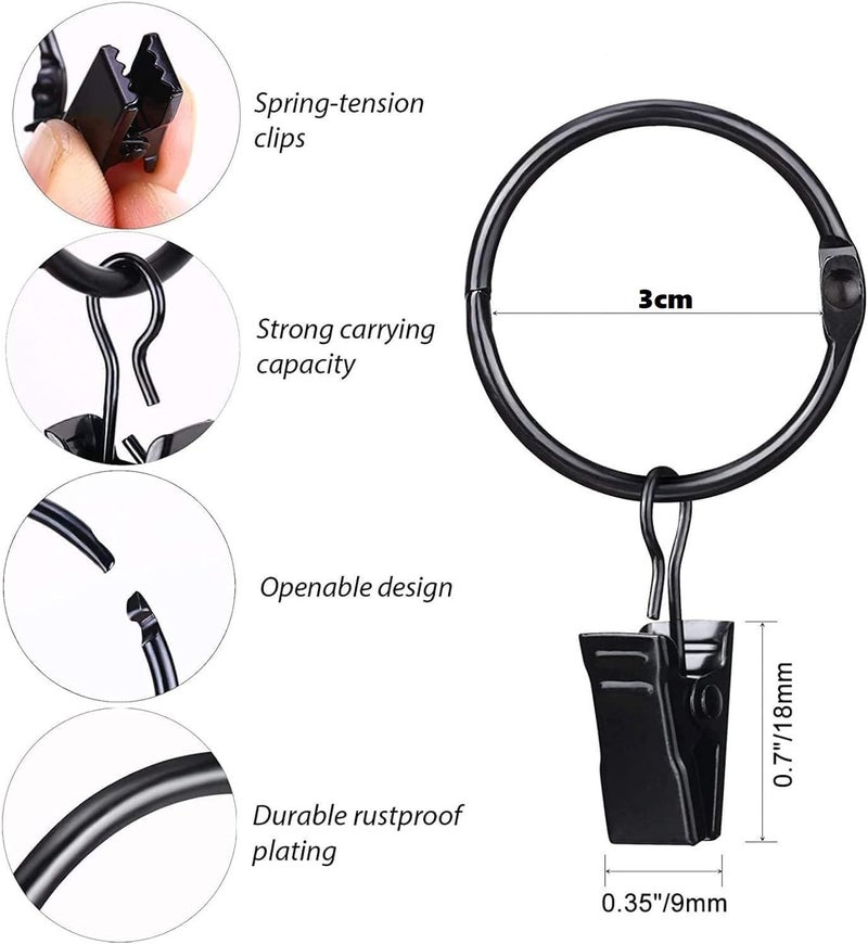 PiyuBind Curtain Rings with Clips 3 cm Interior Diameter Openable 10 Pack Rustproof Metal Hangers Ring Decorative Drapery Vintage (Black) - Image 2