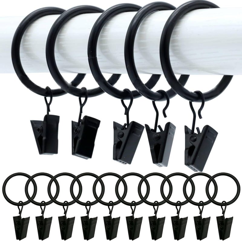 PiyuBind Curtain Rings with Clips 3 cm Interior Diameter Openable 10 Pack Rustproof Metal Hangers Ring Decorative Drapery Vintage (Black) - Image 1