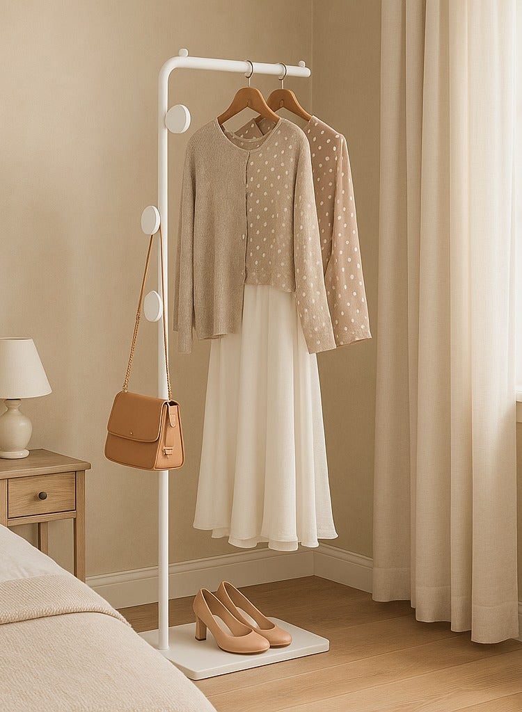 إسكدنيا معدن على شكل حرف L معطف حر مع رخام ثثيف مستقر قاعدة معطف قوي حامل للملابس/الحقائب/القبعات معطف أبيض اللون معطف حامل حامل لمدخل غرفة النوم مكتب ضيق المكان - Image 1