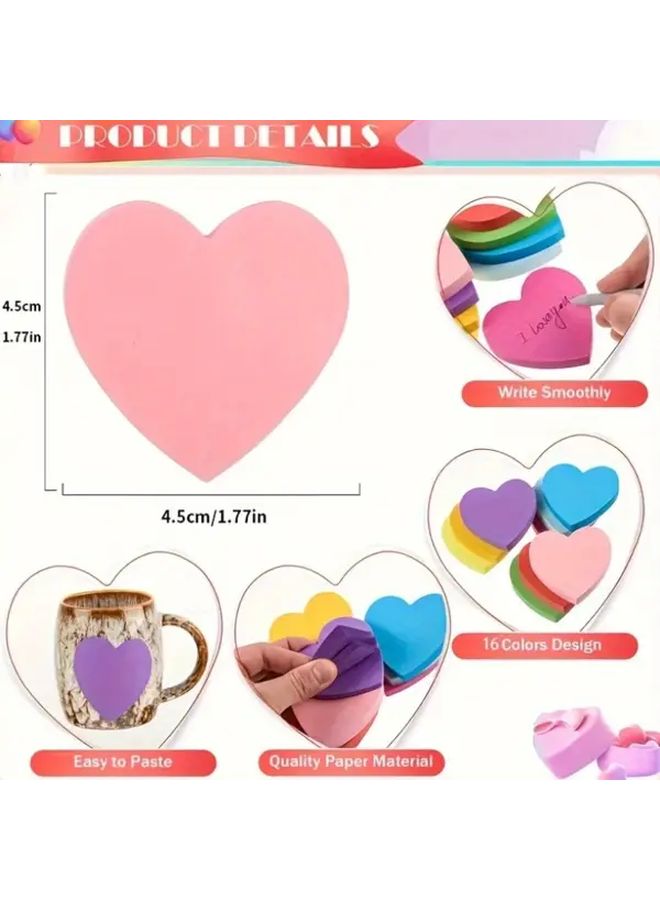 16 Pack Heart Shaped Sticky Notes 16 Colors 320 Sheets Cute Memo Pad For Office - Image 2