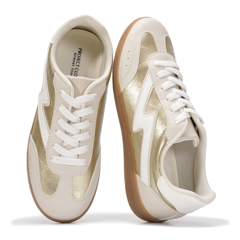 Project Cloud Fashion Sneakers for Women 2026 - Lace-Up Shoes Trendy Women Sneakers with Memory Foam Insole Women's Fashion Sneakers Non-Slip Womens Shoes (Irita, Gold, 5.5) - Image 1