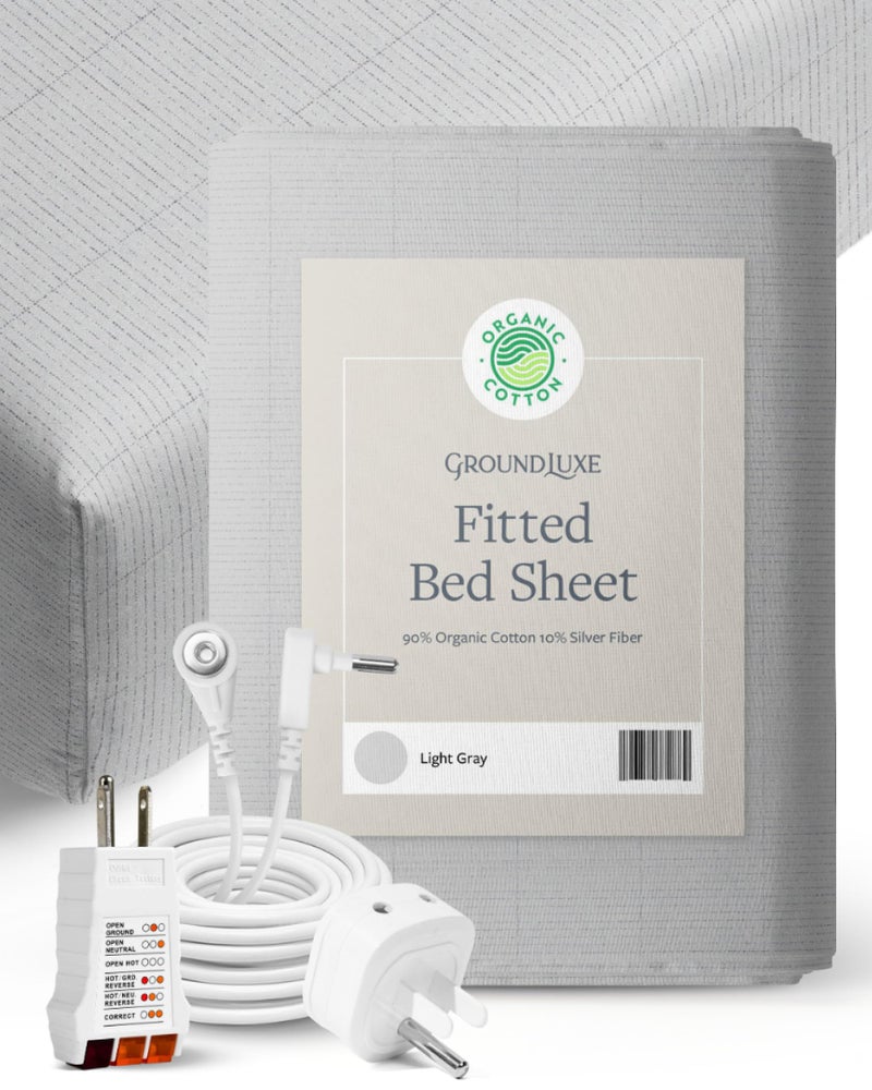 GroundLuxe GroundLuxe Organic Fitted Grounding Sheet in Light Gray for a King Size Bed  - Image 1