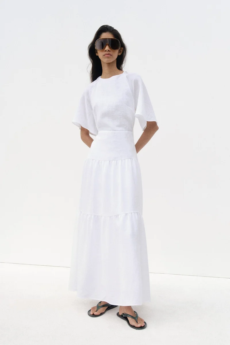 Tie-detail tiered dress