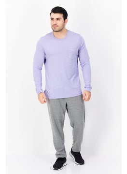 French Connection Men Crew Neck Long Sleeve Brand logo T-Shirt, Lilac  - Image 3